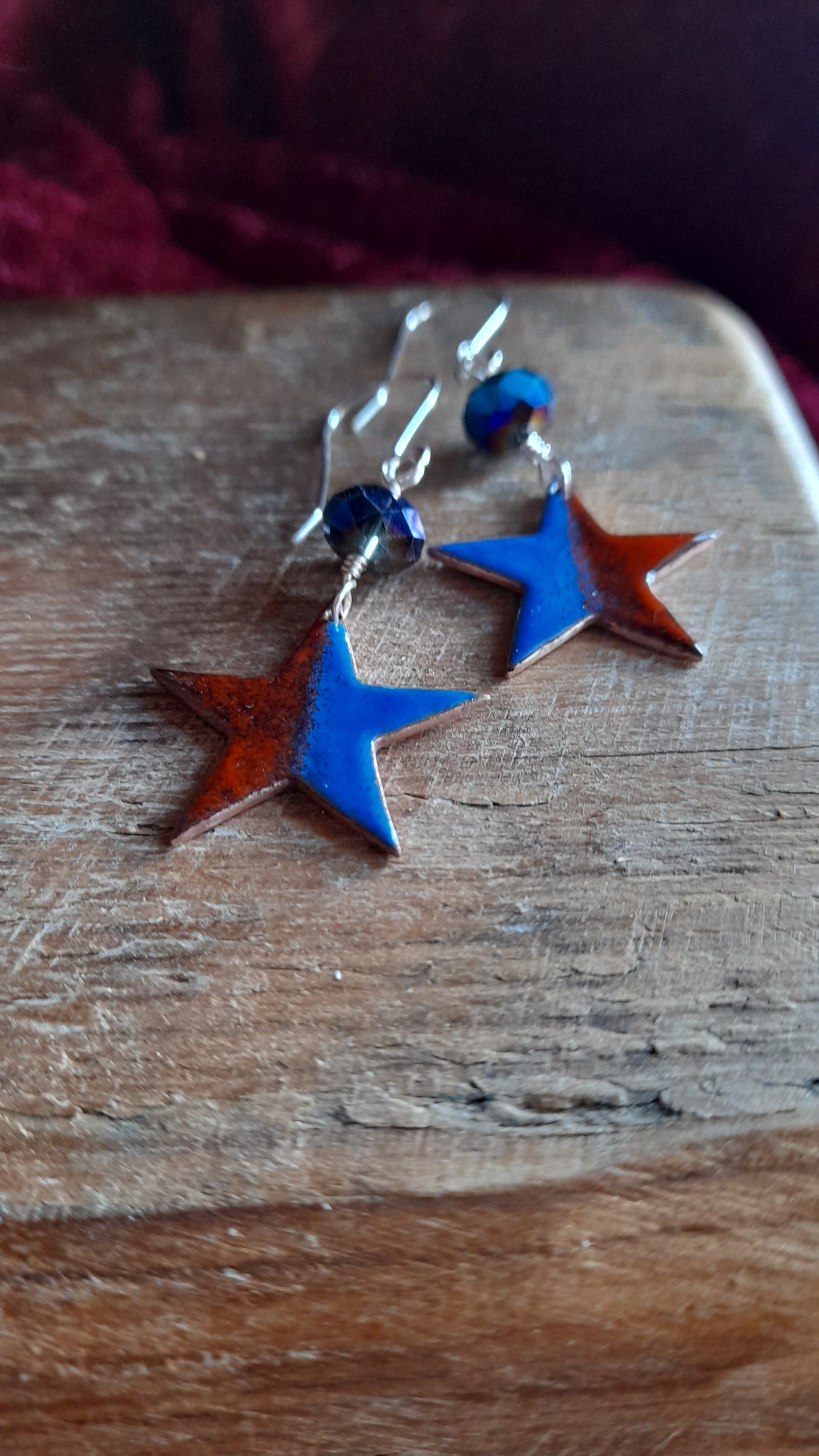 Star Drop Earrings. Colourful Star Dangle Earrings. Silver and Copper Earrings