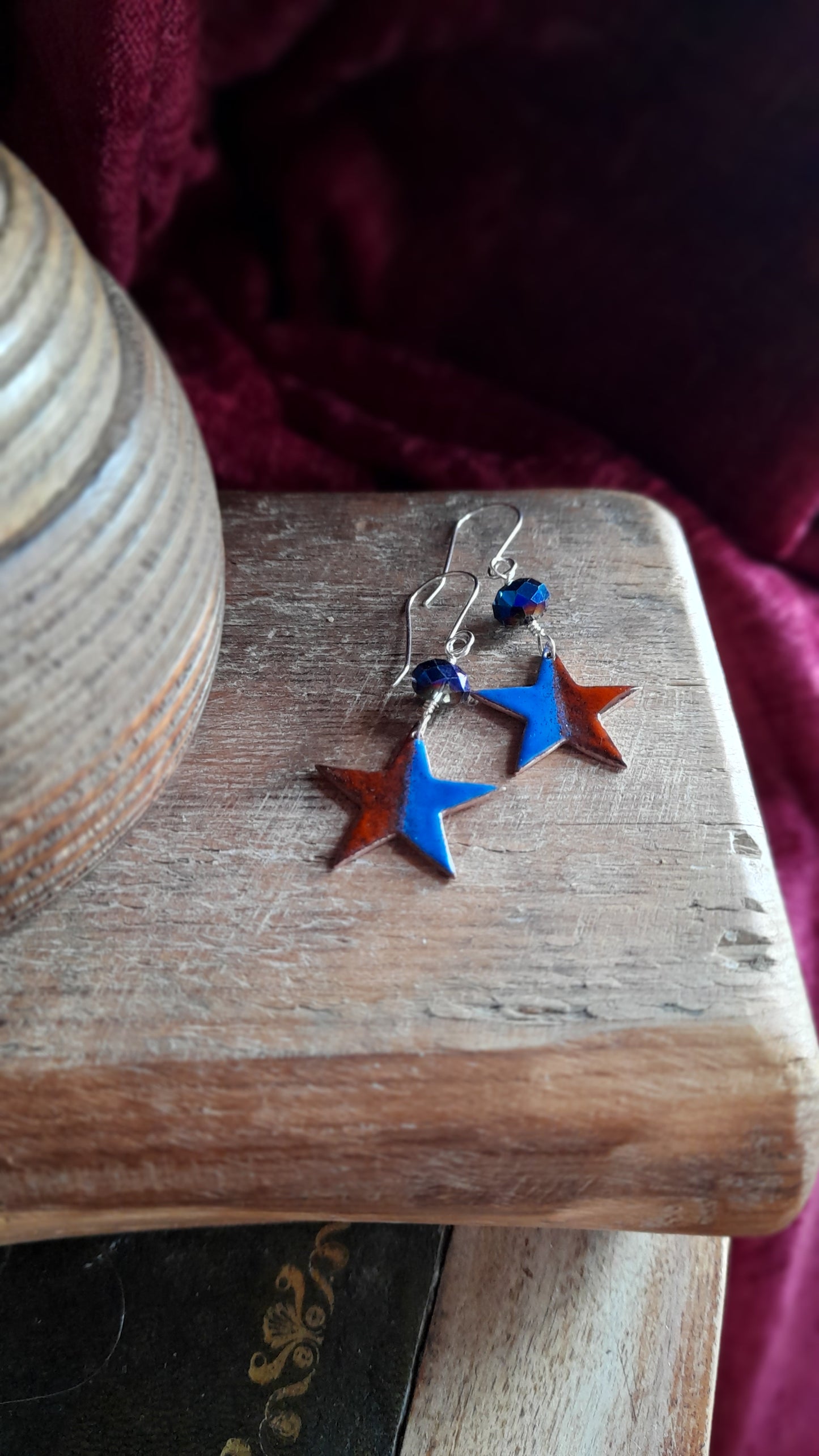 Star Drop Earrings. Colourful Star Dangle Earrings. Silver and Copper Earrings