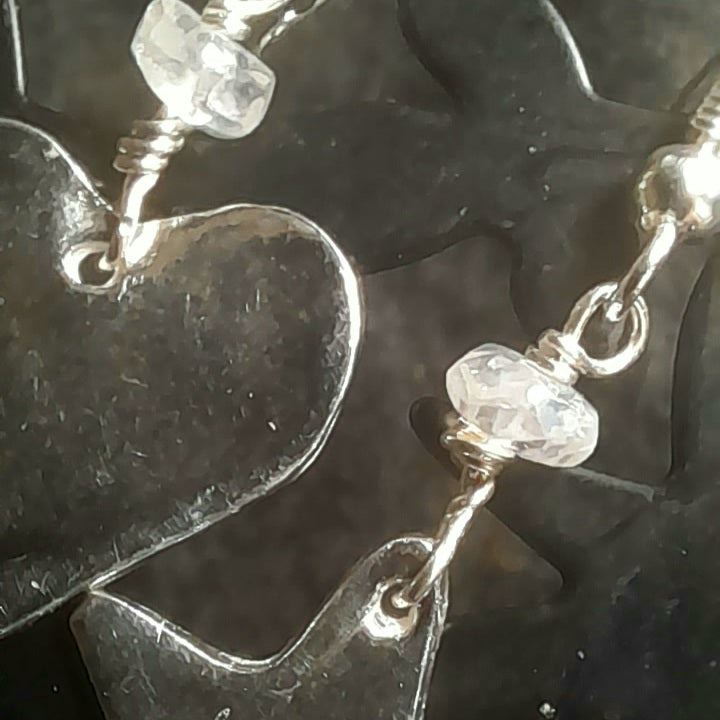 Handmade Silver Earrings. Silver Hearts and Star Drop Earrings.