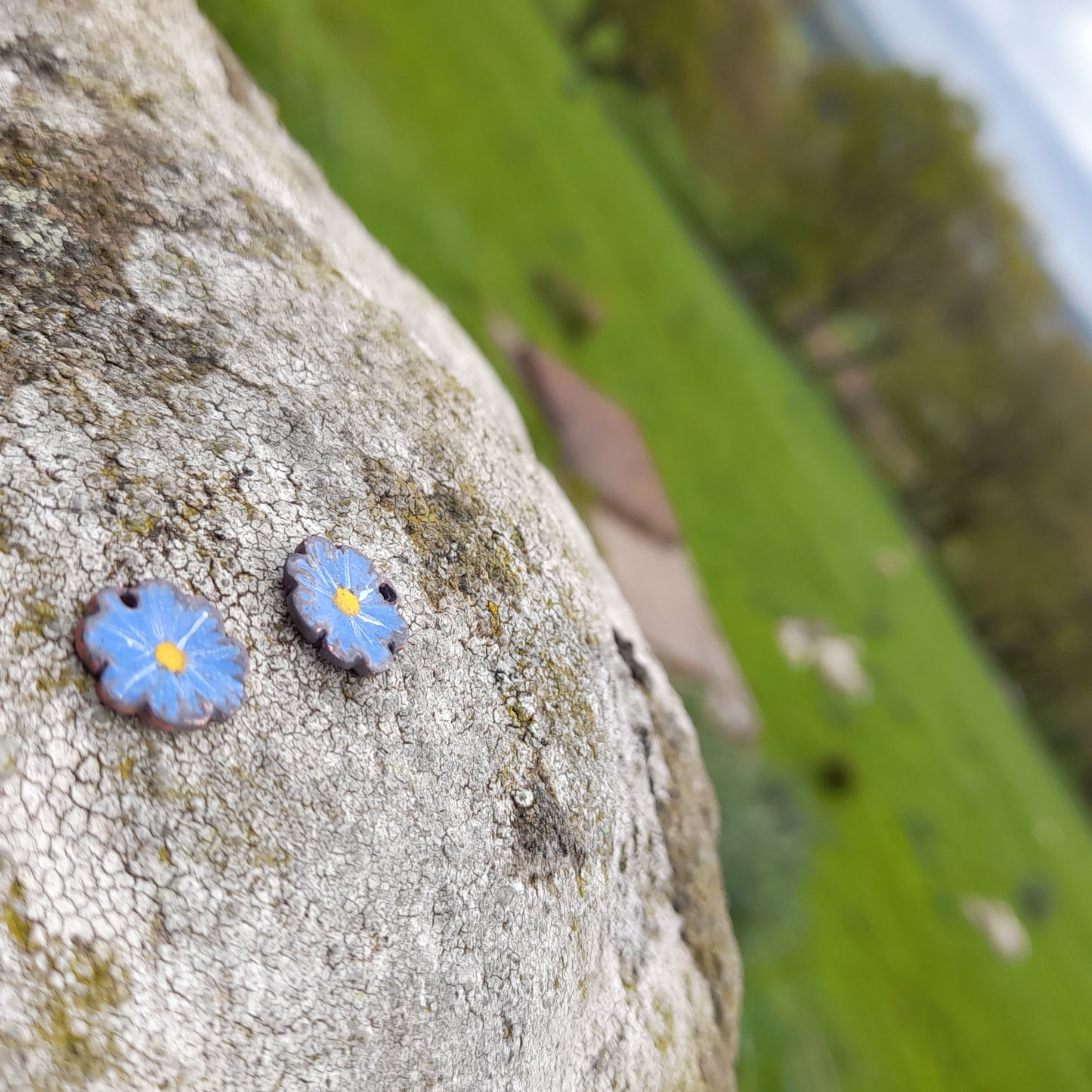 Flower Earrings. Enamel Flower Dangle Earrings. Colourful Handmade Floral Drop Earrings.