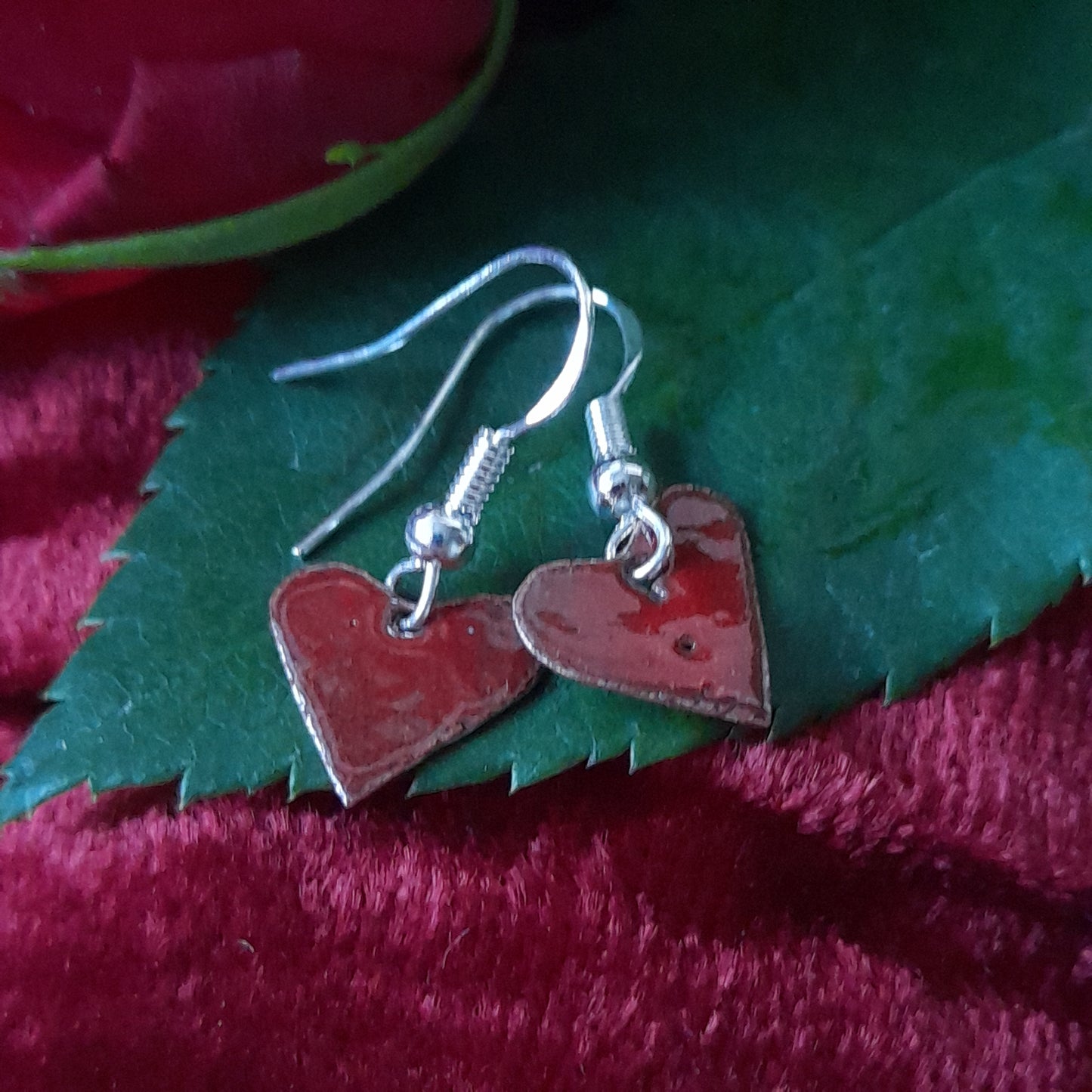 Heart Enamel Drop Earrings. Valentine Dangle Earrings. Colourful Heart Shaped Handmade Earrings