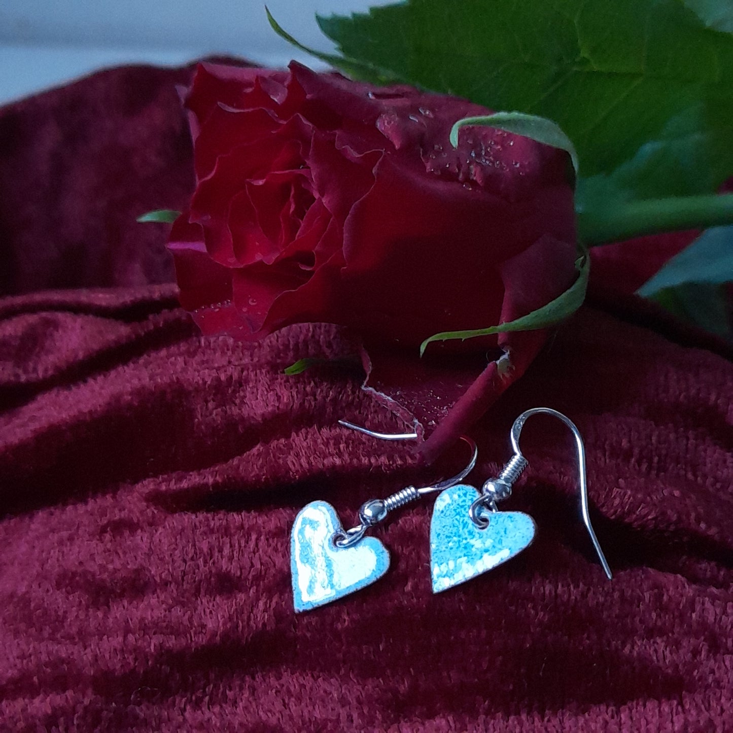 Heart Enamel Drop Earrings. Valentine Dangle Earrings. Colourful Heart Shaped Handmade Earrings