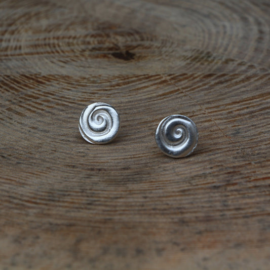 Silver Swirl Textured Ear Stud. Handmade Round Swirl Silver Stud Earrings.