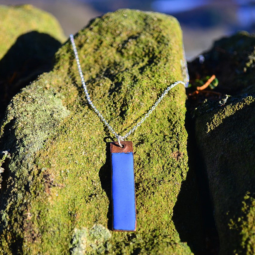 Handmade Enamel Pendant. Colourful and Individual Rectangular Necklace