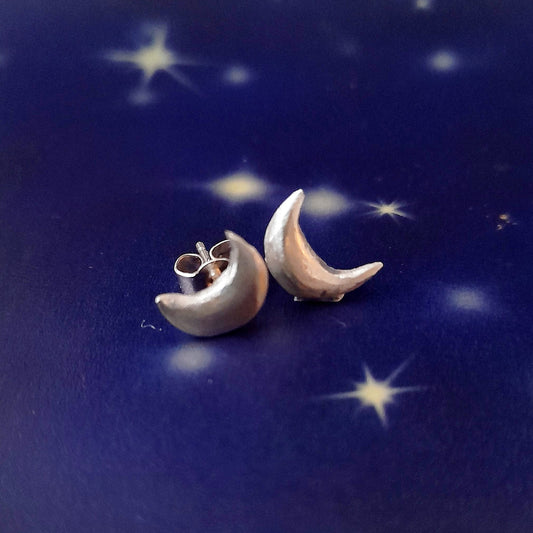 Half Moon Silver Ear Studs, Silver Stud Earrings.