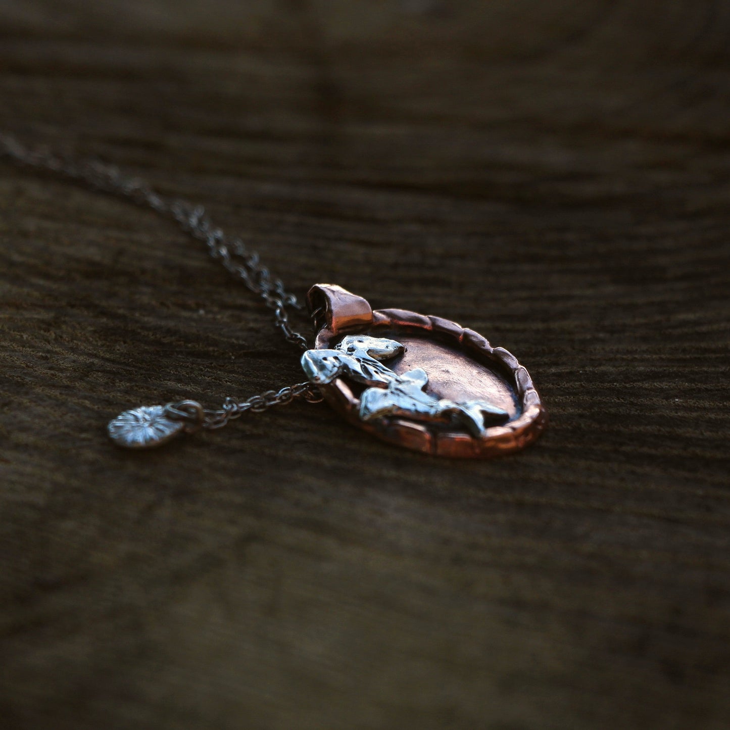 Oval Copper and Silver Necklace. Copper and Silver Ivy Leaf Necklace.