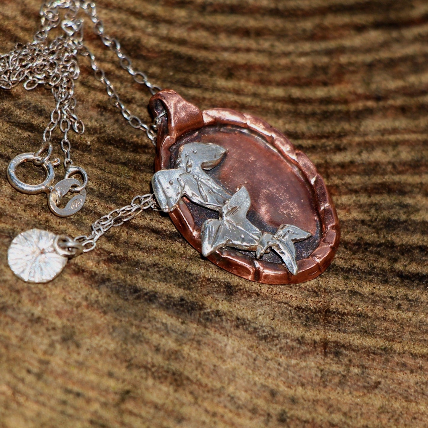 Oval Copper and Silver Necklace. Copper and Silver Ivy Leaf Necklace.