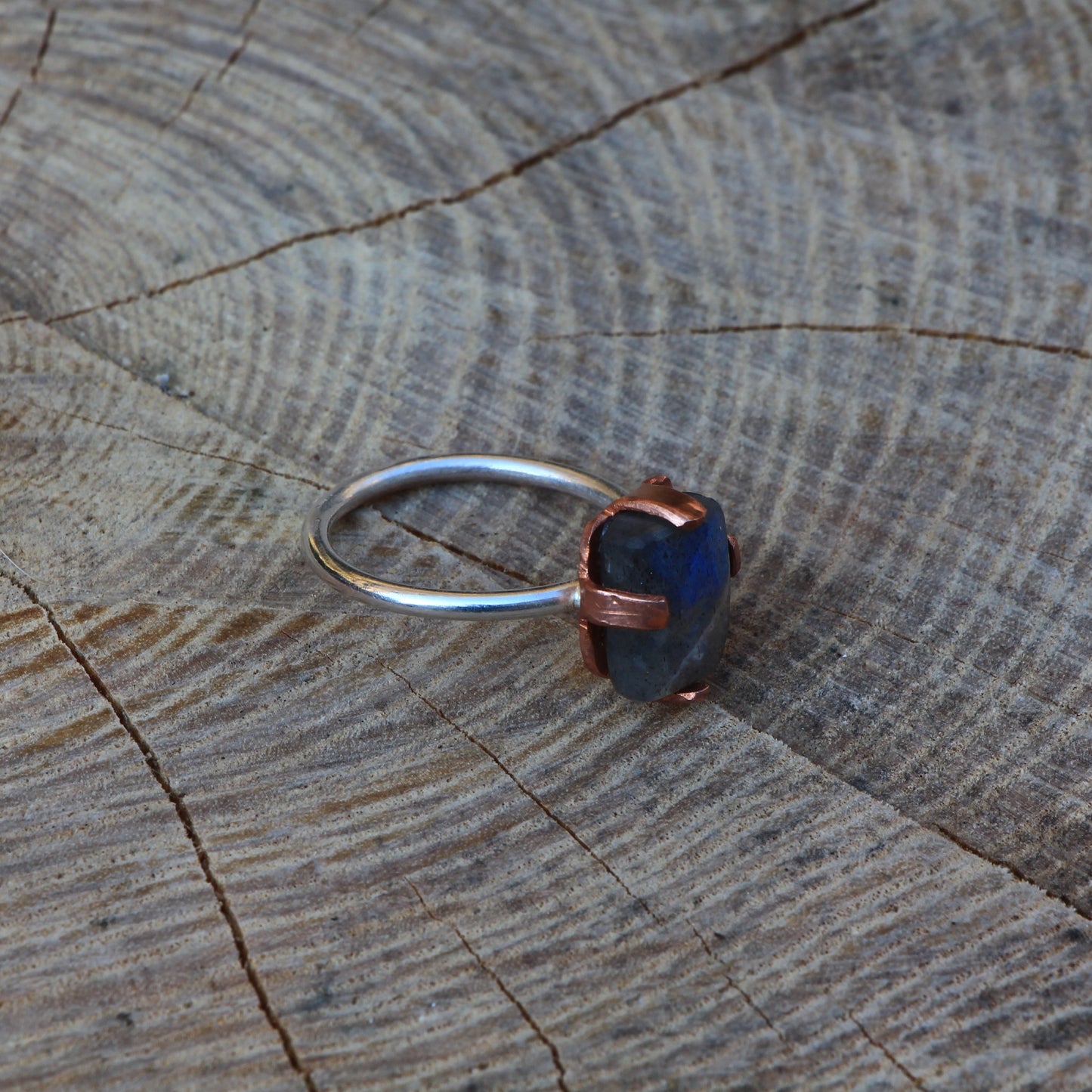 Labradorite Ring. Labradorite Cabochon Silver and Copper Ring.