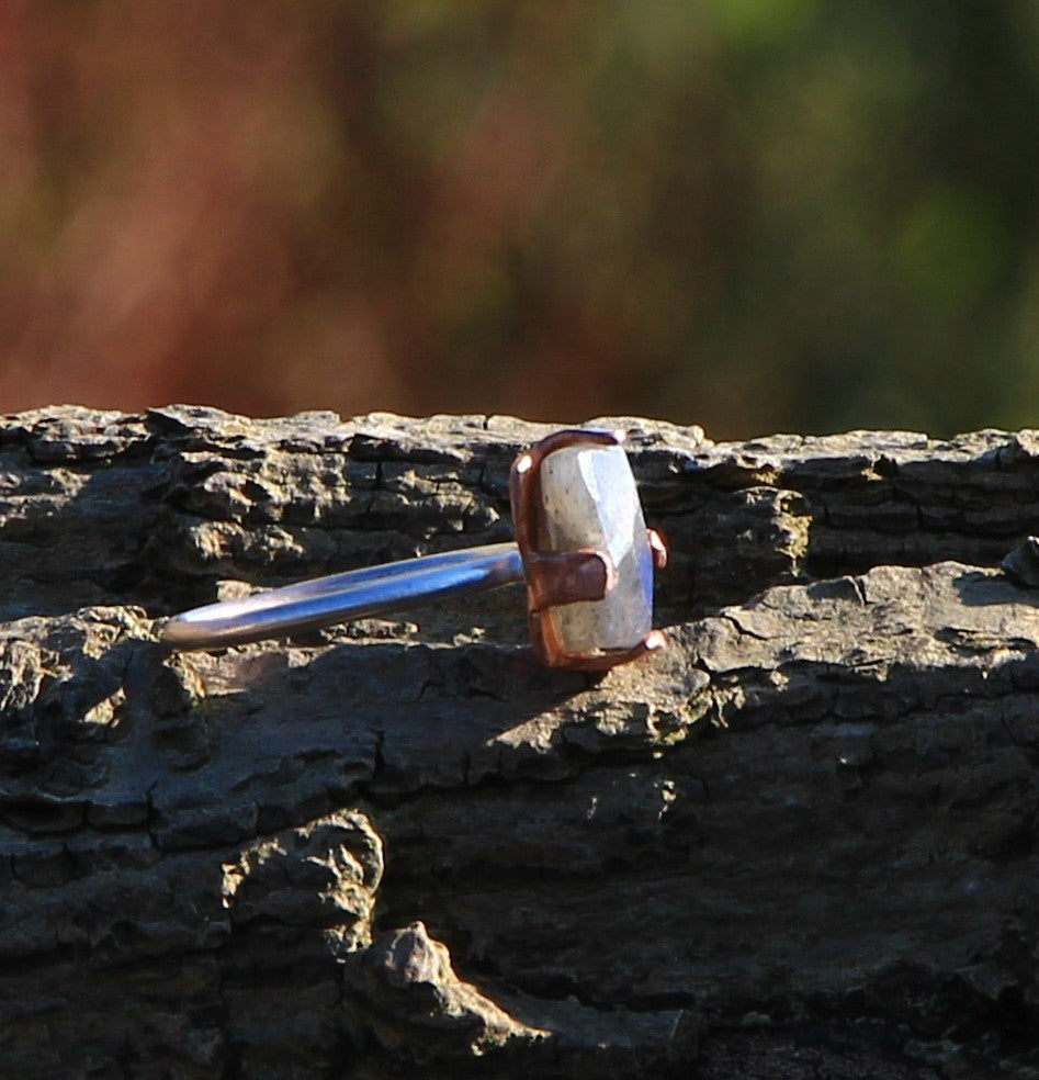 Labradorite Ring. Labradorite Cabochon Silver and Copper Ring.