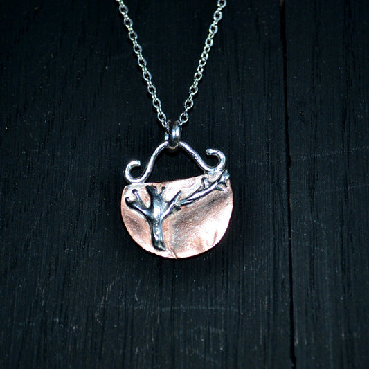 Silver and Copper Necklace. Winter Tree Necklace