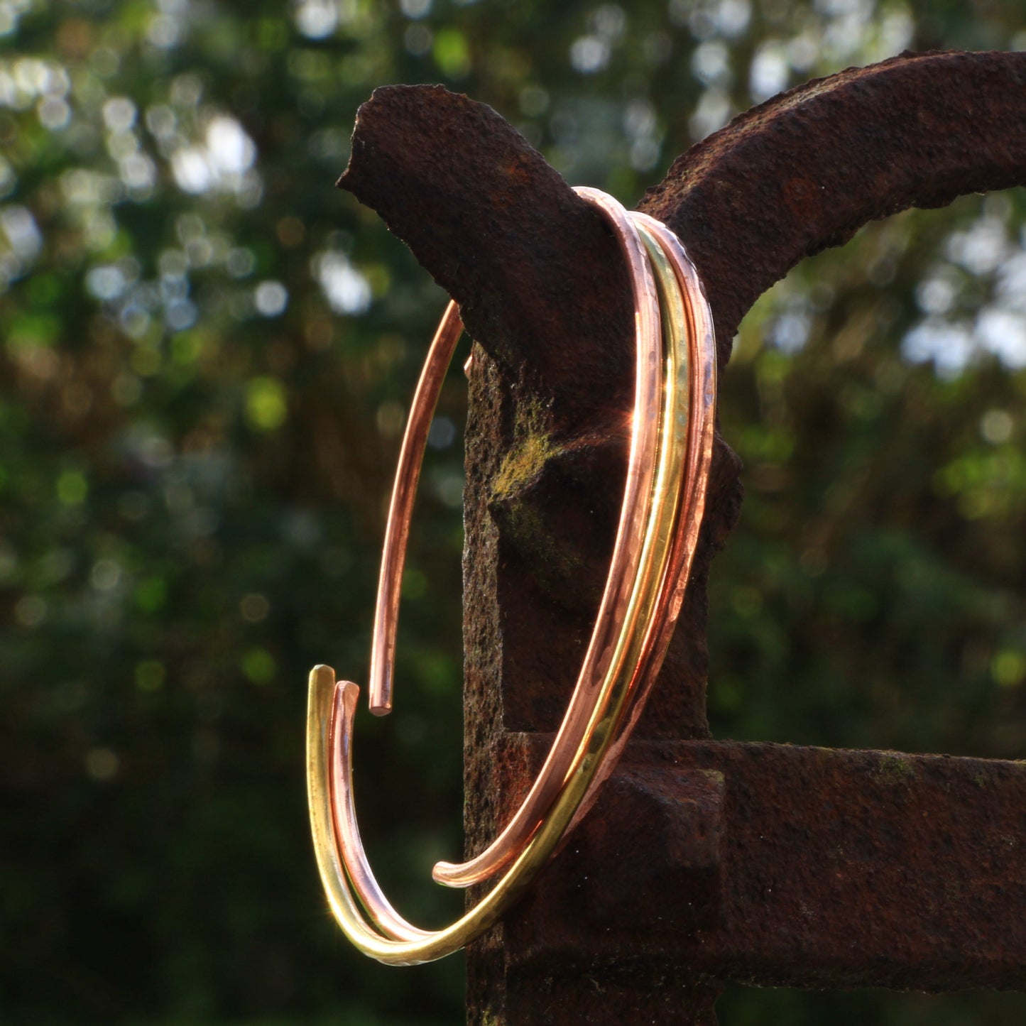 Thin copper and brass bangles. Adjustable handmade copper and brass bracelets.